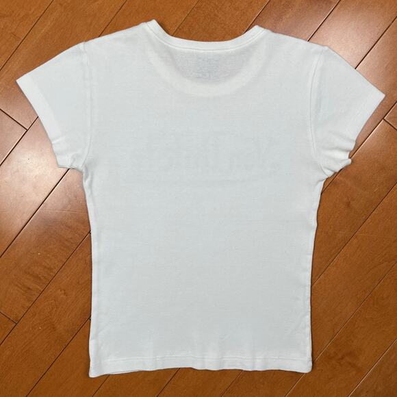 Y2K Von Dutch Logo Graphic Baby Tee White Green Babydoll T Shirt Vintage - Picture 7 of 15